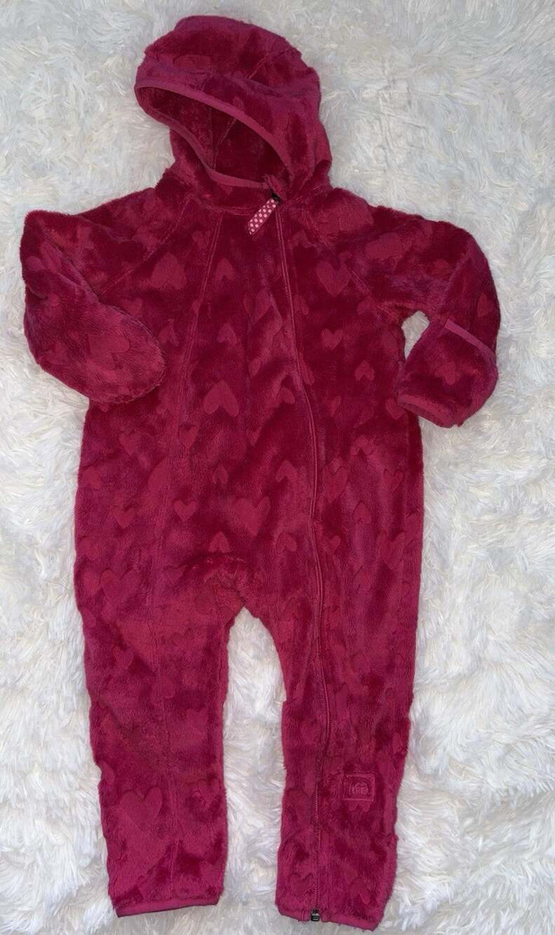 REI Girls 18 Mo. Full Zip Fleece Hooded Bunting. Soft, Excellent Qual, Grt. Shap